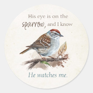 Pegatina Redonda Su ojo está en el Sparrow, Inspiración, Pájaro