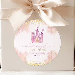 Pegatina Redonda Su Real Princesa de Cinco Nieves Fiesta de Cumplea