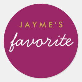 Pegatina Redonda "Su" refrigerio favorito Magenta Gold