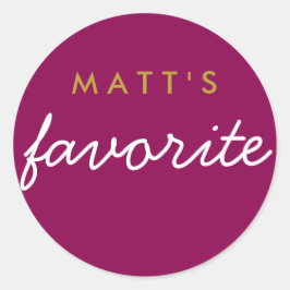 Pegatina Redonda "Su" refrigerio favorito Magenta Gold