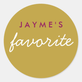 Pegatina Redonda "Su" refrigerio favorito Magenta Gold