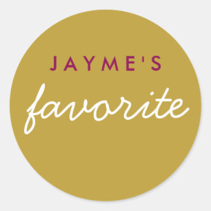 Pegatina Redonda "Su" refrigerio favorito Magenta Gold