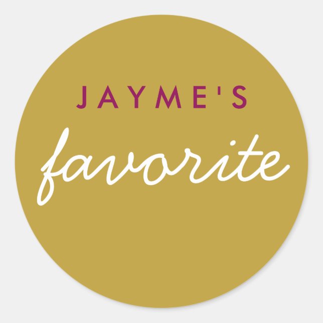 Pegatina Redonda "Su" refrigerio favorito Magenta Gold (Anverso)