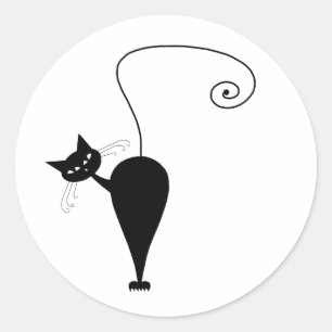 Pegatina Redonda Su texto - Pose 6 de carácter de gato negro