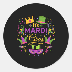 Pegatina Redonda Su traje de máscara de Fiesta Mardi Gras Yall Mard