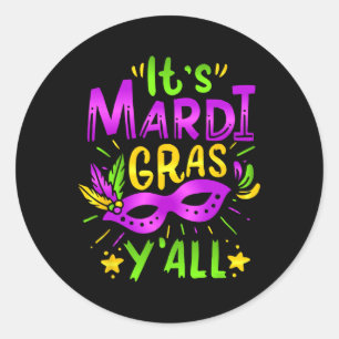Pegatina Redonda Su traje de máscara de Fiesta Mardi Gras Yall Mard