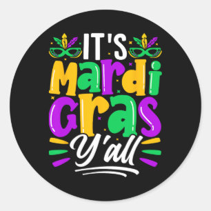 Pegatina Redonda Su traje de máscara de Fiesta Mardi Gras Yall Mard