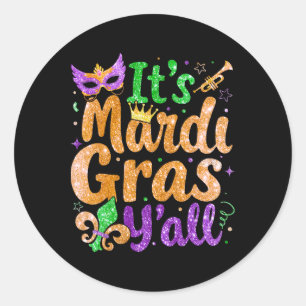Pegatina Redonda Su traje de máscara de Fiesta Mardi Gras Yall Mard