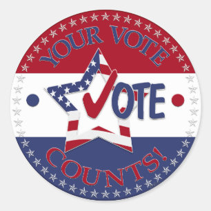 Pegatina Redonda Su voto cuenta la estrella del voto