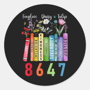 Pegatina Redonda Suave Fantasma Floral Daisy Tulip Book Lover