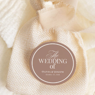 Pegatina Redonda Suave Mocha Taupe y Borde   Boda de Lujo Neutral