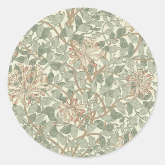 Pegatina Redonda Suave Verde Vintage William Morris Madreselva