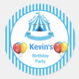 Pegatina Redonda ¡Sube! ¡Sube! Partido de cumpleaños Circo Azul