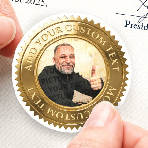 Pegatina Redonda Sube tu propia foto de logo personalizada en hoja 