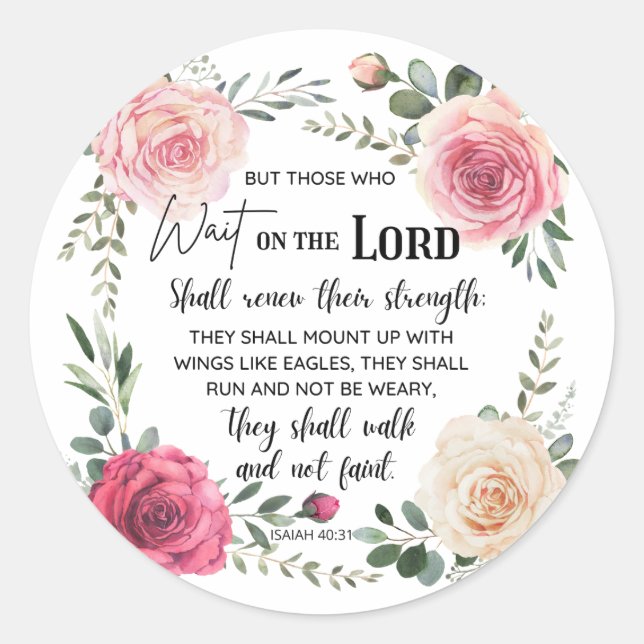 Pegatina Redonda Subir Con Ala Como Águilas Isaías 40:31 (Anverso)