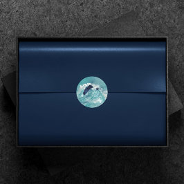 Pegatina Redonda Sublimación de ondas | Agua mareal nautica azul-ve