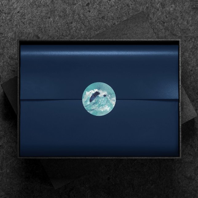 Pegatina Redonda Sublimación de ondas | Agua mareal nautica azul-ve (Subido por el creador)