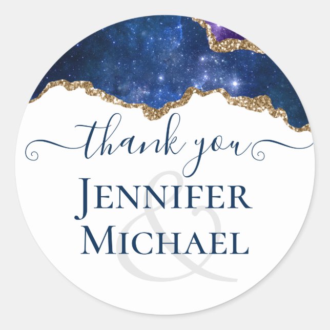 Pegatina Redonda Sublime Agate Blue Gold BODA SUITE (Anverso)