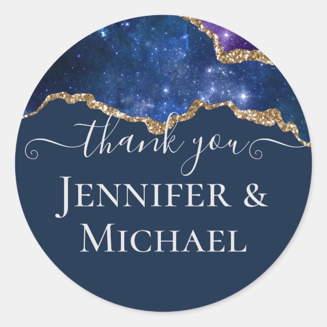 Pegatina Redonda Sublime Agate Blue Gold BODA SUITE (Anverso)