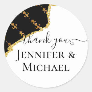 Pegatina Redonda Sublime Boda de Black Gold Fleur De Lys