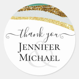 Pegatina Redonda Sublime Boda de la Agencia de Oro Verde Esmeralda