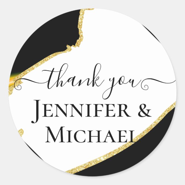 Pegatina Redonda Sublime Boda de oro blanco negro (Anverso)