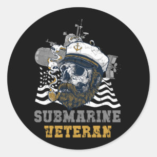 Pegatina Redonda Submarino Militar Veterano Submarino Skull Captai