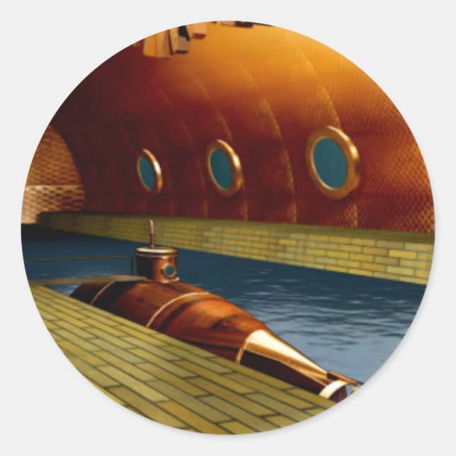 Pegatina Redonda submarino temprano (Anverso)