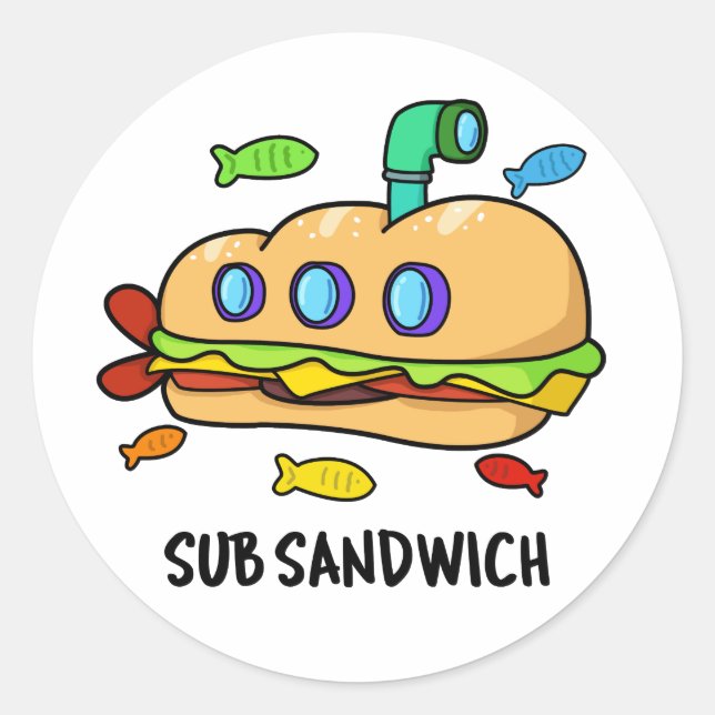 Pegatina Redonda Subsandwich Funny Food Pun (Anverso)