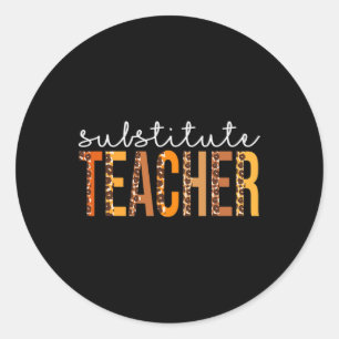Pegatina Redonda Substituir Teacher leopard Cute Fall otoño gracias