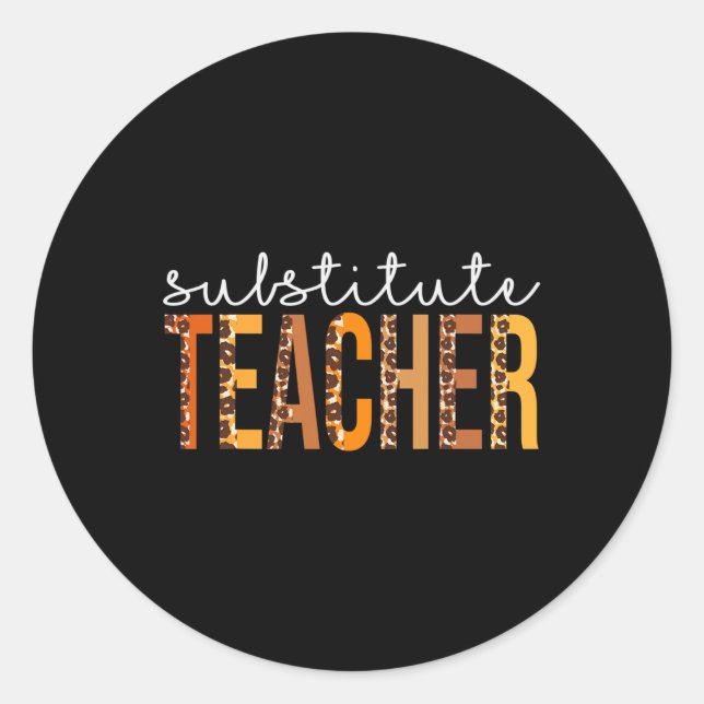 Pegatina Redonda Substituir Teacher leopard Cute Fall otoño gracias (Anverso)