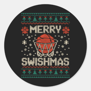 Pegatina Redonda Suciedad de Navidad Jersey Feo de Merry Swishmas