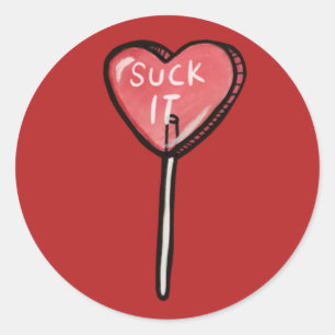 Pegatina Redonda Suck it Anti Valentine Heart Sucker