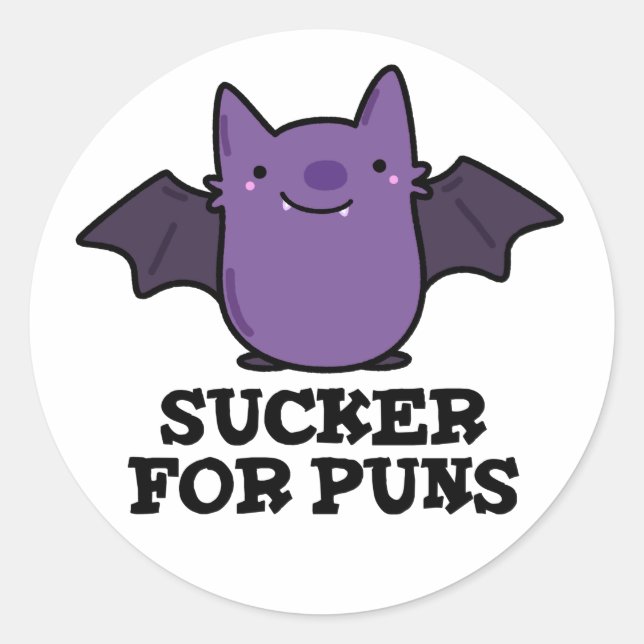 Pegatina Redonda Sucker For Punls Funny Baby Bat Pun (Anverso)