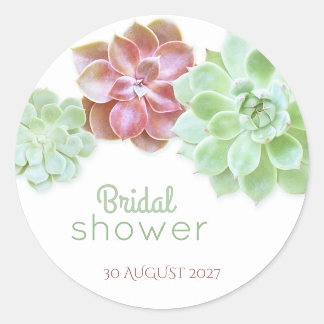 Pegatina Redonda Suculentos Cactus Bridal Shower (Anverso)