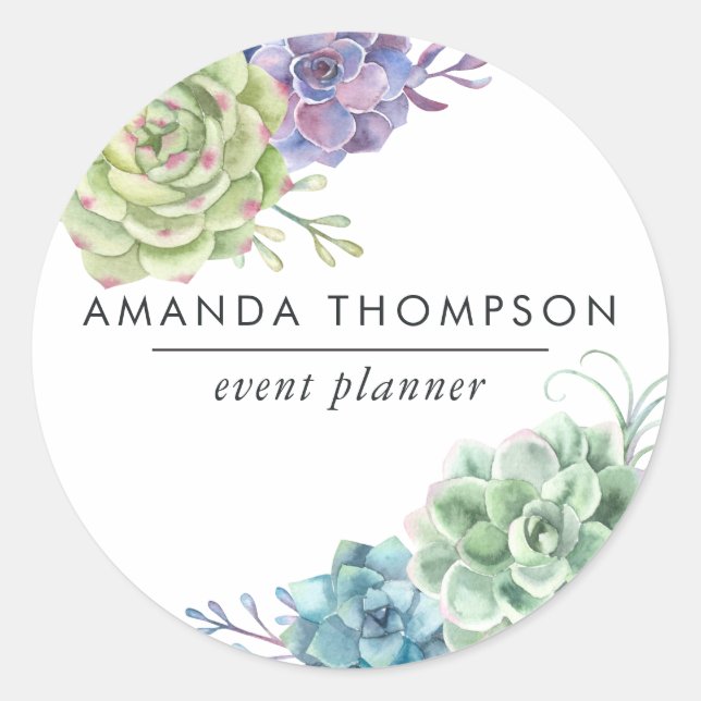 Pegatina Redonda Sucultores de cactus del desierto de acuarela (Anverso)