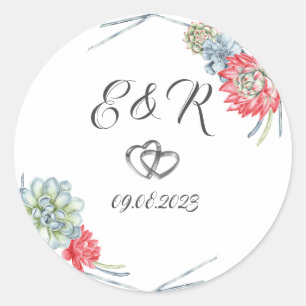 Pegatina Redonda Sucultores rojos del desierto de acuarela