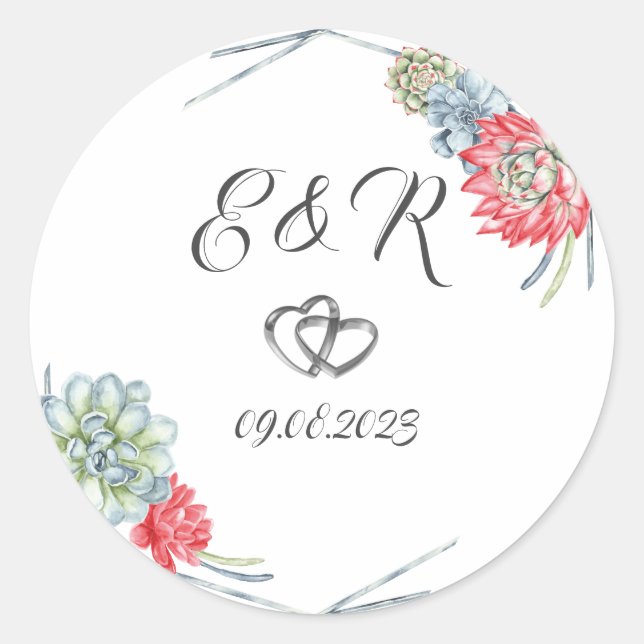 Pegatina Redonda Sucultores rojos del desierto de acuarela (Anverso)