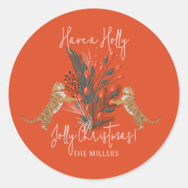 Pegatina Redonda Sucursal de navidades y Navidades de Tigres Holly