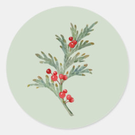 Pegatina Redonda Sucursal Juniper de Navidades de acuarela con baya
