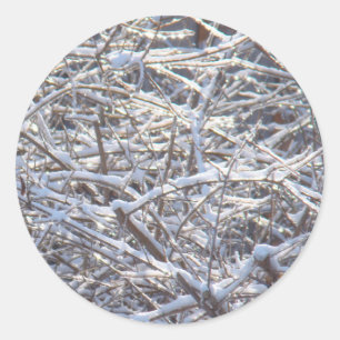 Pegatina Redonda Sucursales de hielo con nieve en invierno