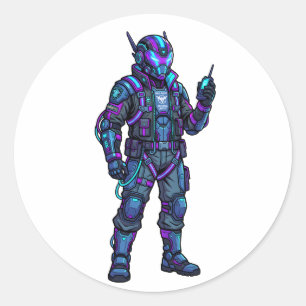 Pegatina Redonda Sudadera con gráfico de Mecha Piloto Cibernético F
