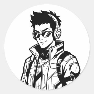 Pegatina Redonda Sudadera con gráfico de personaje de anime cinemat