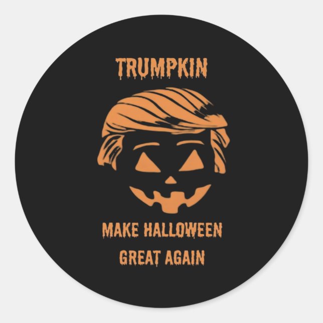 Pegatina Redonda Sudadera, Trumpkin, Halloween Merch Classic (Anverso)