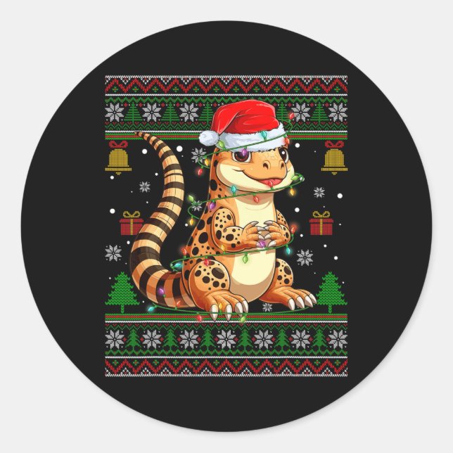 Pegatina Redonda Sudan los Navidades feos de Gecko Santa Hat (Anverso)