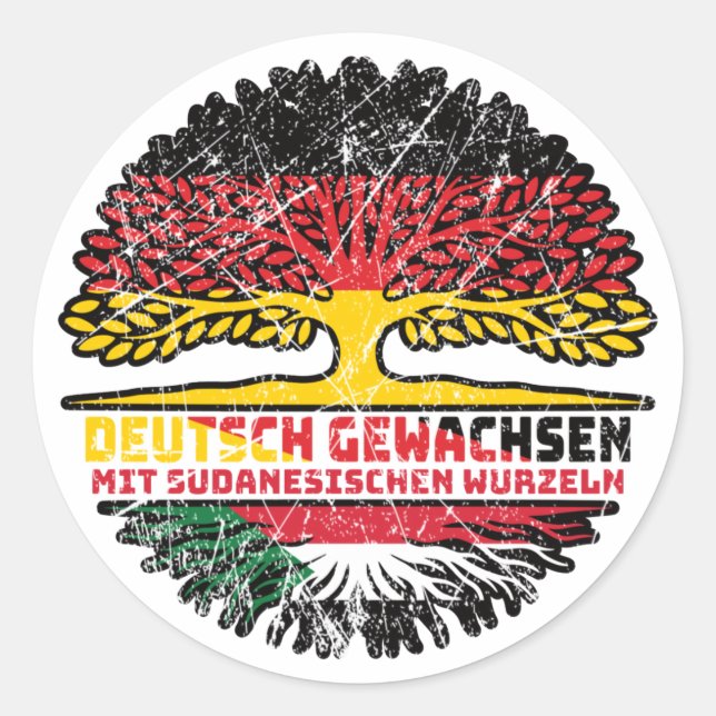 Pegatina Redonda Sudán Sudanesisch Deutsch Deutschland Baum Wurzel (Anverso)