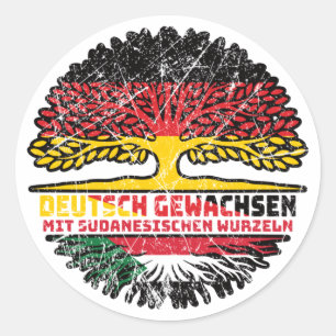 Pegatina Redonda Sudán Sudanesisch Deutsch Deutschland Baum Wurzel