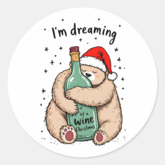 Pegatina Redonda Sueño con una Navidad de vino