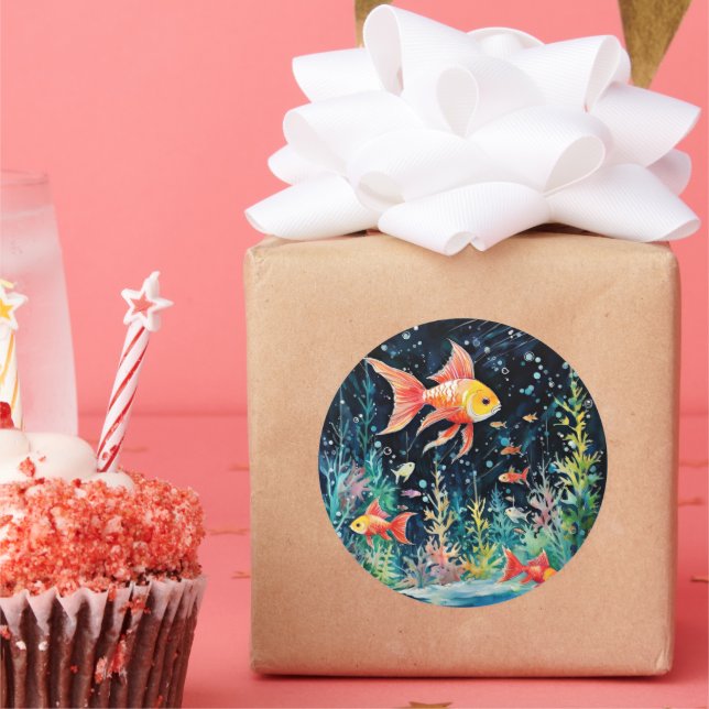 Pegatina Redonda Sueño de pescado, perfección acuario, (Fiesta)