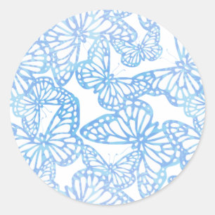 Pegatina Redonda Sueños de mariposa (azul)
